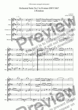 page one of Orchestral Suite No.2 in B minor BWV1067 (4 movements): 2.Rondeau, 3.Sarabande, 6.Menuet, 7. Badinerie