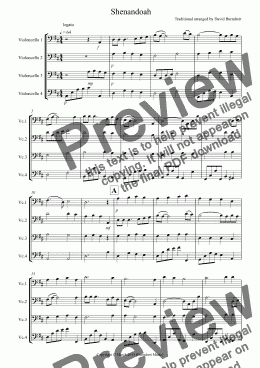 page one of Shenandoah for Cello Quartet