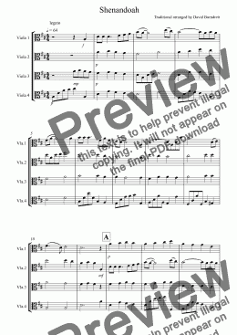 page one of Shenandoah for Viola Quartet