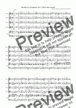 page one of Beethoven Symphony No.7 (slow movement) for Violin Quartet