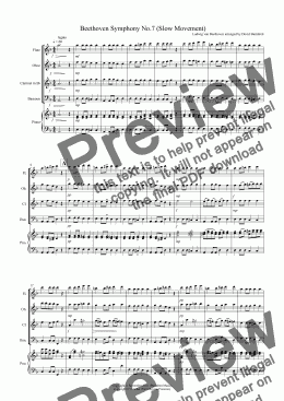 page one of Beethoven Symphony No.7 (slow movement) for Wind Quartet