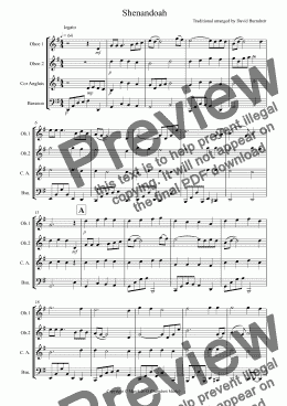 page one of Shenandoah for Double Reed Quartet