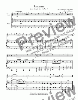 page one of Romanze for flute or violin and piano