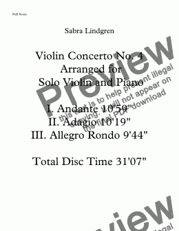 page one of Violin Concerto No. 4 Arranged for Solo Violin and Piano III. Allegro Rondo