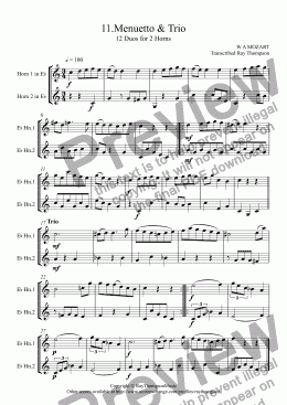 page one of Mozart: 12 Duets for Horn KV487: 11.Menuetto & Trio (French Horn Duet)