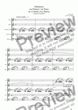 page one of Méditation sur Prélude 1 de Piano de J.S Bach (Ave Maria) (Wedding Ceremony) arranged wind quintet