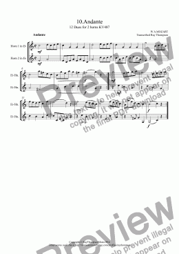 page one of Mozart: 12 Duets for Horn KV487: 10.Andante (French Horn Duet)