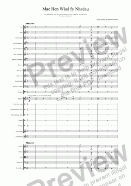 page one of Mae Hen Wlad fy Nhadau (for massed orchestras, wind bands and pipe band)