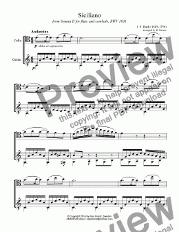 page one of Siciliano BWV 1031 for cello and guitar (A Minor)