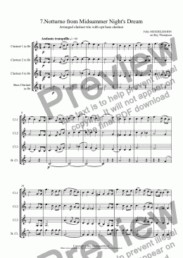page one of Midsummer Night’s Dream: 7.Notturno (Nocturne)(short version:horn solo) arranged clarinet quartet (3cl/bs.cl)