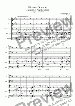 page one of Mendelssohn: A Midsummer Night’s Dream: 7. Notturno (Nocturne) (complete in original key E) - wind quintet 