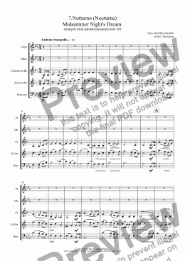 page one of Midsummer Night’s Dream: 7.Notturno (Nocturne) (complete transposed into Eb): arranged wind quintet 
