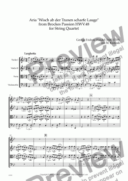 page one of Aria "Wisch ab der Tranen scharfe Lauge" from Brockes Passion HWV.48 for String Quartet