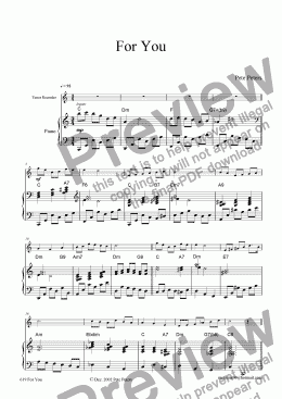 page one of For You. Flute,Recorder,or Violin + Piano