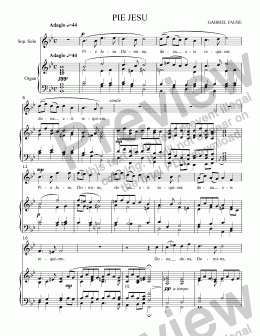 page one of Pie Jesu (FAURE) from REQUIEM in D Minor, Opus 48, for Vocal Solo (Soprano) with Organ accompaniment, arr. by Pamela Webb Tubbs