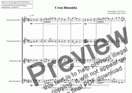 page one of Cwm Rhondda for Recorder Quartet
