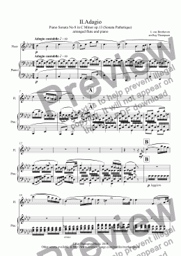 page one of Beethoven: Piano Sonata No 8 in C Minor op.13 (Sonata Pathetique) II.Adagio cantabile (arranged flute and piano)