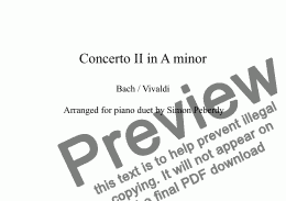 page one of Bach/Vivaldi Organ/2 violin Concerto II in A minor arr Piano Duet, 1. Allegro