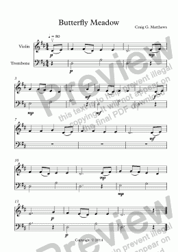 page one of Butterfly Meadow for violin and trombone