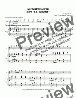 page one of Coronation March from "Le Prophete" for Flute & Harp