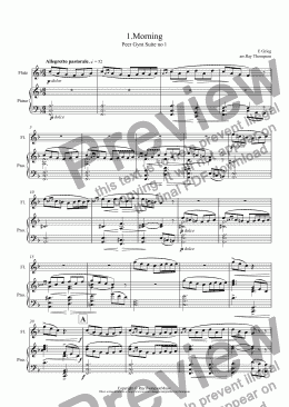 page one of Grieg: Morning (Morgenstimmung) (Peer Gynt Suite no 1)(easier abridged version) arranged flute and piano
