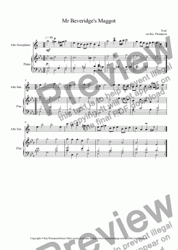 page one of Mr Beveridge’s Maggot:(Dance from BBC Pride and Prejudice TV mini series): arranged alto sax and piano