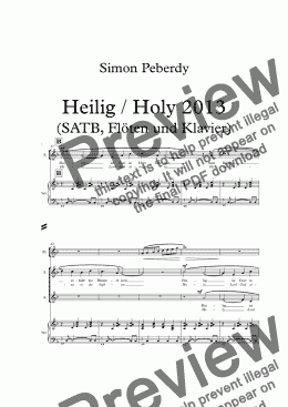 page one of Heilig / Sanctus 2013 in English / German for SATB choir, piano, 2 flutes (2013)