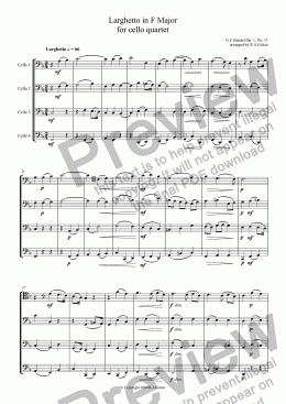 page one of Handel - LARGHETTO in F Major for cello quartet