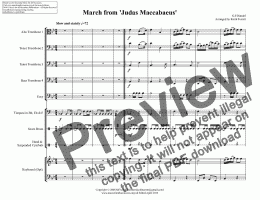 page one of March from ’Judas Maccabaeus’ for Trombone Quartet & optional KB & Percussion