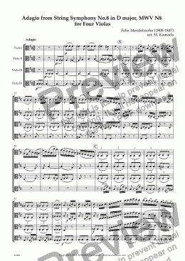page one of Adagio from String Symphony No.8 in D major, MWV N8  for Four Violas