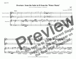 page one of Overture from the Suite in D from the ’Water Music’  for two Bb Soprano Saxophones & Keyboard