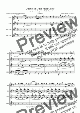 page one of PLEYEL, Ignaz: Quartet in D (after Op. 41, no 4) for Flute Choir (2fl, afl, bfl)