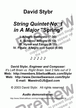 page one of String Quintet No. 1 in A Major, "Spring" (complete)