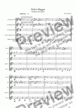 page one of "Dick’s Maggot" arranged clarinet quintet