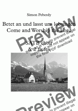 page one of Come and Worship the Lord / Betet an und lasst uns lobsingen (in English and German), SATB choir, piano, 2 flutes by Simon Peberdy