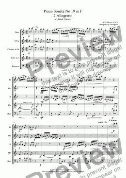 page one of Mozart: Piano Sonata No 19 in F K547a: 2.Rondo (Allegretto) (arranged wind quintet)