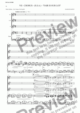 page one of MAGNA CARTA CANTATA Vocal Score No. 7 CHORUS (SSA) "Fair is out lot"