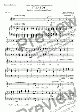 page one of CAROL - ’IT’S A BOY!’ Carol for Unison Voice(s) and Piano (original version)