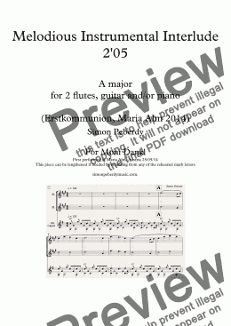 page one of Instrumental Interlude 2’05 for 2 flutes, guitar and/or piano (2014)