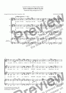 page one of PART-SONG - TEN GREEN BOTTLES Humorous Part-song for Choir SSA