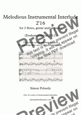 page one of Instrumental Interlude 2’16 for 2 flutes, guitar and/or piano (2012)