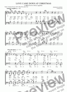 page one of CAROL - ’LOVE CAME DOWN AT CHRISTMAS’ for Choir SATB a cappella