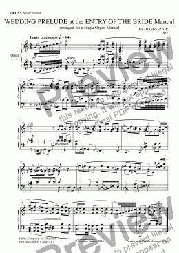 page one of ORGAN MUSIC - WEDDING PRELUDE for the ENTRY OF THE BRIDE arranged for a Single Manual    