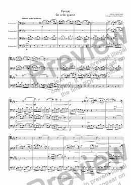 page one of Fauré - PAVANE - for cello quartet