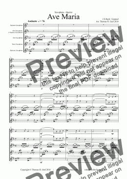 page one of Ave Maria - Saxophone Quartet