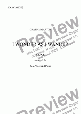 page one of CAROL - ’I WONDER AS I WANDER’ Arranged for Solo Voice and Piano