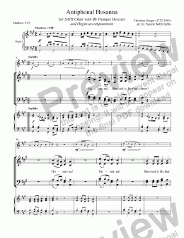 page one of Antiphonal Hosanna [GREGOR] Palm Sunday Anthem for SATB voices with Organ accompaniment and Bb Trumpet descant, arr. by Pamela Webb Tubbs