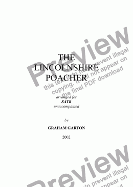 page one of PART-SONG - THE LINCOLNSHIRE POACHER A simple arrangement for unaccompanied Choir SATB