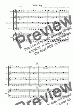 page one of Ode to Joy for Wind Quartet