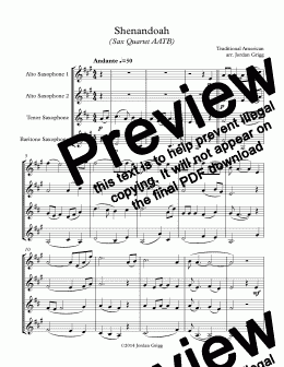 page one of Shenandoah (Sax Quartet AATB)